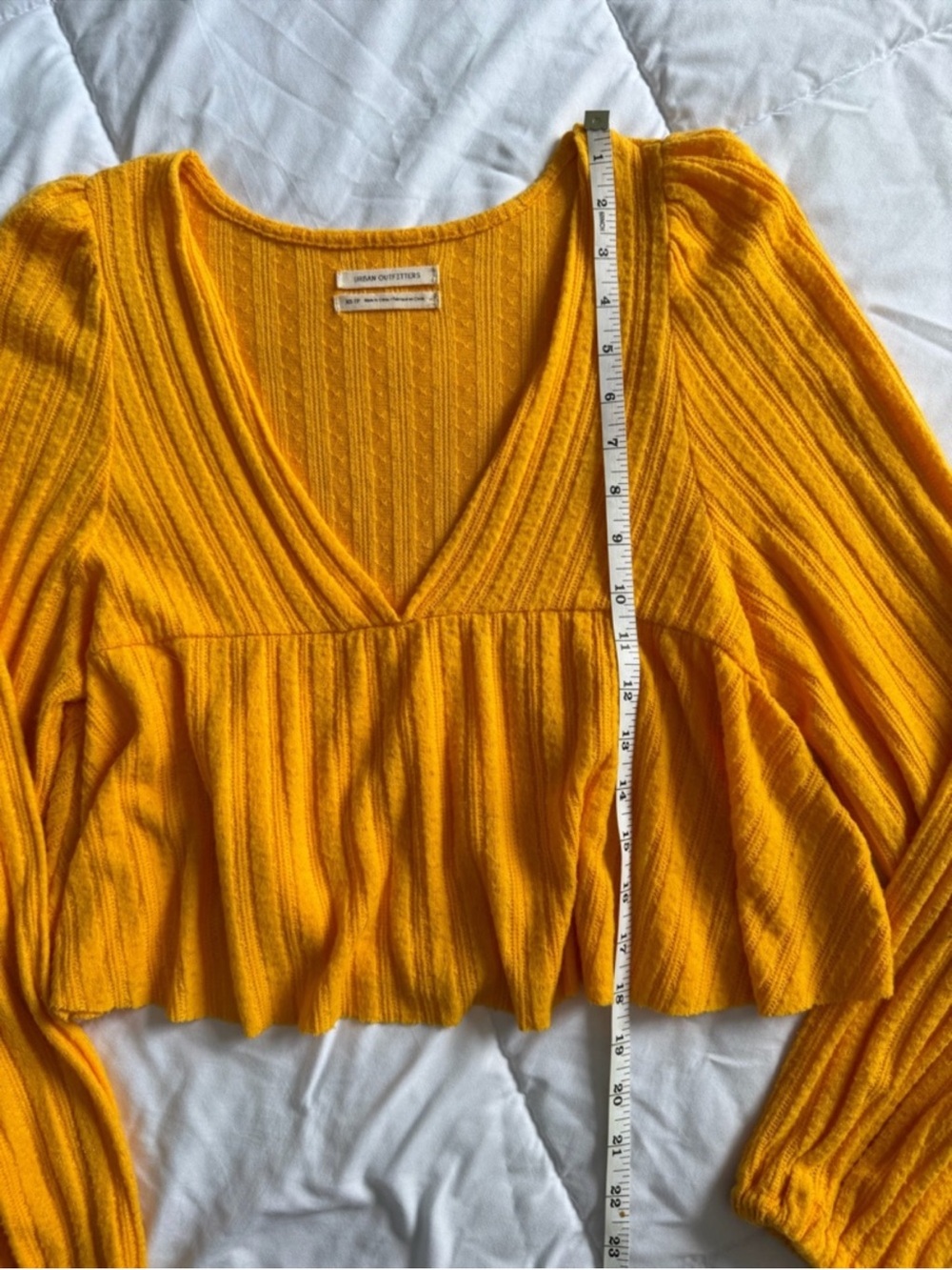 Urban Outfitters Mustard Babydoll Knit Top Balloon Sleeve Boho XS - Picture 7 of 10